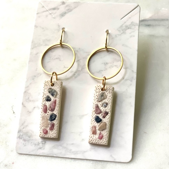 Handmade Polymer clay earrings with gem stones - Picture 2 of 3